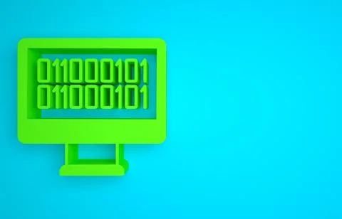 Green Binary code icon isolated on blue background. Minimalism concept. 3D Illustrazione stock