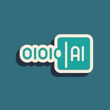 Green Binary code icon isolated on green background. Long shadow style. Vecto Stock Illustration