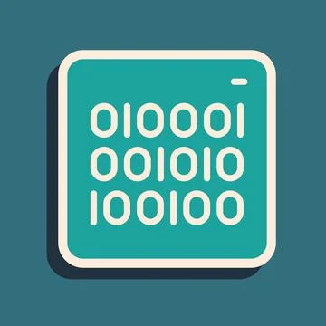Green Binary code icon isolated on green background. Long shadow style. Vecto Illustrazione stock