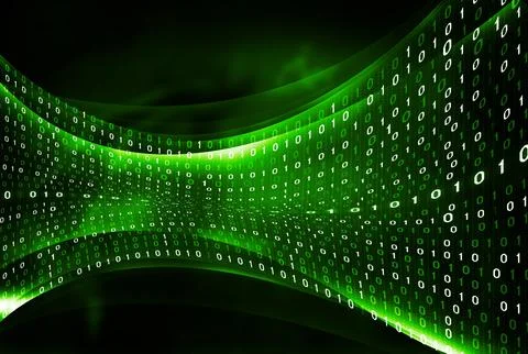 Green Binary Code Matrix Background with Digital Data Flow Stock Illustration