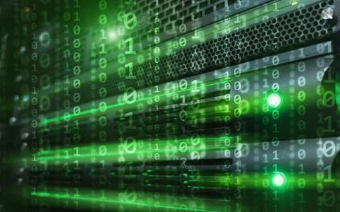 Green Binary code matrix digital internet technology concept on server room Stock Photos