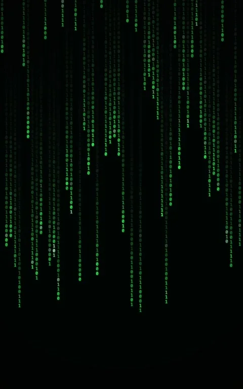Green binary code rain on black vertical screen Stock Footage 343802269