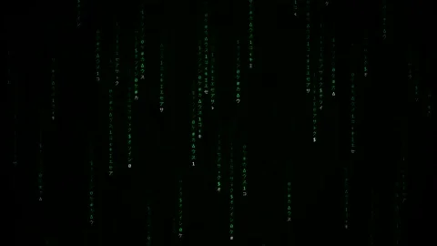 Green Binary Code Rain Particles Rising on Black Background Stock Footage 348252477