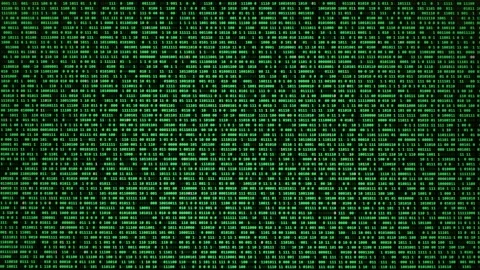 Green Binary Code Streaming Across Screen in Digital Matrix Display Видео 347518924