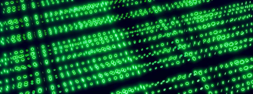 Green binary code streaming on black, digital data flow concept, computer p.. Stock Photos