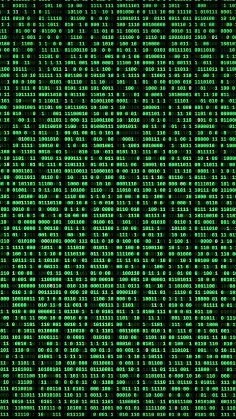 Green Binary Code Streaming Downward in Cyber Matrix Digital Display Stock Footage 347522476