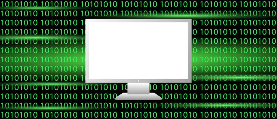 Green binary code with white screen computer monitor Stock Illustration