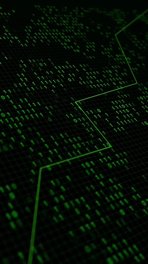 Green binary data grid background glowing digits, chart line, and dark cyber ana Stock Footage 340526463