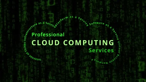 Green binary data stream into professional growing Cloud Computing Services Stock Footage 293957016