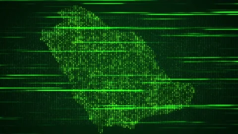 Green Binary Digital Mosaic Grid Map Of Saudi Arabia Perspective Light Streaks Video stock 238811609