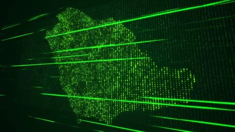 Green Binary Digital Mosaic Grid Map Of Saudi Arabia Perspective Light Streaks Illustrazione stock
