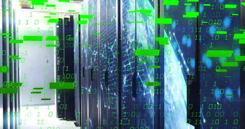 Green binary digits appearing triggers server racks flooding data blocks, Stock Footage 311226465