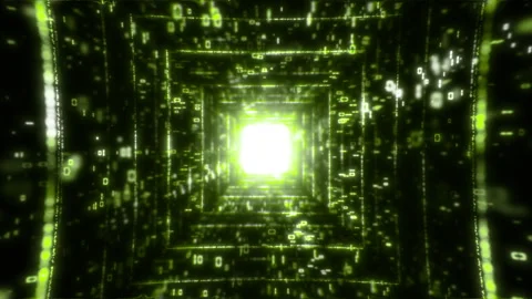 Green binary fly through a digital tunnel matrix Stock Footage 264986179