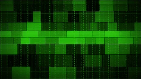 Green Binary Matrix Brick Wall Digital Code Rain Scanline Background. Stock-Footage 347878390