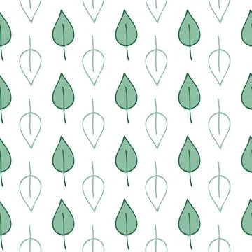 Green birch leaf seamless pattern on white falling leaves for textile design Illustrazione stock