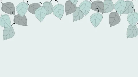 Green birch tree leaves frame on light yellow background. Hand drawn. Copy space Stock Footage 136370071
