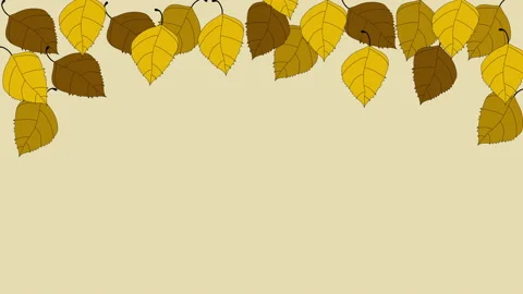 Green birch tree leaves frame on light yellow background. Hand drawn. Copy space Stock Footage 136370335