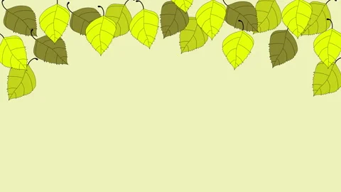Green birch tree leaves frame on light green and yellow background. Hand drawn. Stock Footage 136401649