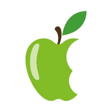 Green bitten apple with leaf isolated over white Stock Illustration