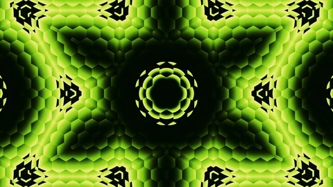 Green Black Hexagonal Pattern Psychedelic Kaleidoscope Background 2 Stock Footage 85863198