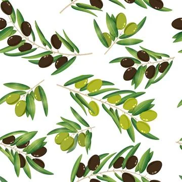 Green black olive tree branches seamless pattern 스톡 일러스트