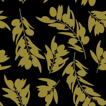 Green black olive tree branches seamless pattern Stock Illustration
