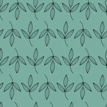 Green, black seamless floral pattern. Beautiful leaves repeat background. Vector Stock Illustration