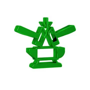 Green Blacksmith anvil tool and hammer icon isolated on transparent background Stock Illustration
