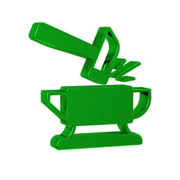 Green Blacksmith anvil tool and hammer icon isolated on transparent background Illustrazione stock