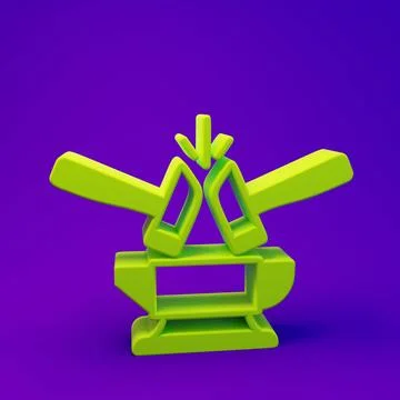 Green Blacksmith anvil tool and hammer icon isolated on purple-blue backgro.. イラスト素材