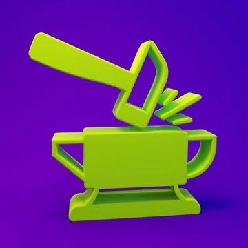 Green Blacksmith anvil tool and hammer icon isolated on purple-blue backgro.. イラスト素材