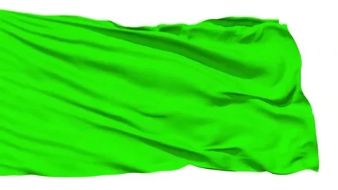 Green blank flag waving in the wind against white background Stock Footage 98247270