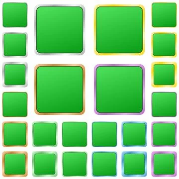 Green blank square metal button set Illustrazione stock