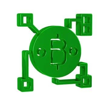 Green Blockchain technology Bitcoin icon isolated on transparent background.  Stock Illustration