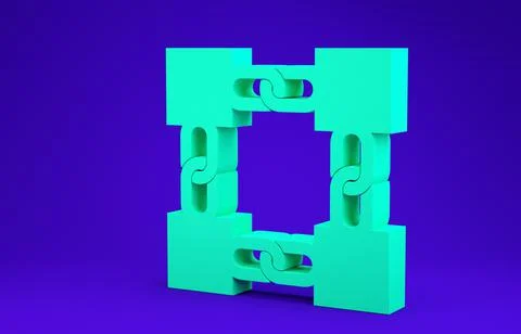 Green Blockchain technology icon isolated on blue background. Cryptocurrency  Stock Illustration