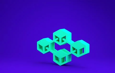 Green Blockchain technology icon isolated on blue background. Cryptocurrency  イラスト素材