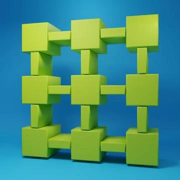 Green Blockchain technology icon isolated on blue background. Cryptocurrenc.. Illustrazione stock