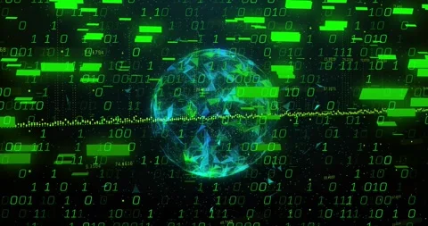 Green blocks appearing, teal sphere rotating and pulsing, skull forming, Stock Footage 329533208