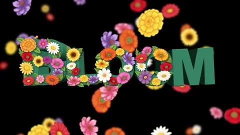 Green Bloom Text Gradually Filling With Colorful Spring Flowers Stock Footage 335344186