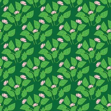 Green blooming plants seamless vector pattern Illustrazione stock