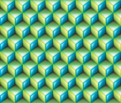 Green &amp; blue 3d cubes contour abstract geometrical seamless pattern background Stock Illustration