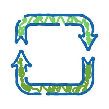 Green blue doodle circular arrows recycling process Illustrazione stock