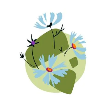 Green blue flower card vector floral design element primitive scandinavian Stock Illustration