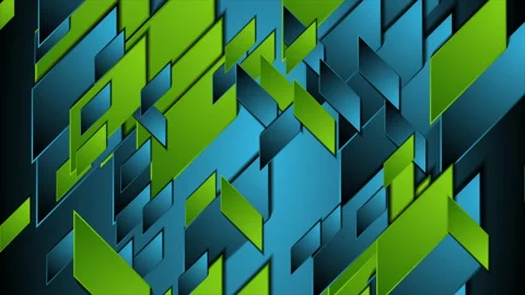 Green blue geometric elements abstract tech motion background Stock Footage 240007230