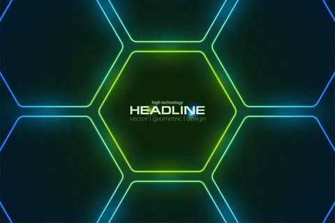 Green blue geometric laser hexagons abstract futuristic neon background Stock Illustration