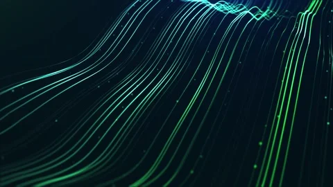 Green blue neon flow lines with digital wave motion and tiny light particle.. 库存影片 334296410