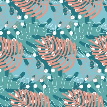 Green blue seamless pattern tropical print, palm leaf monstera , trendy jungl Illustrazione stock