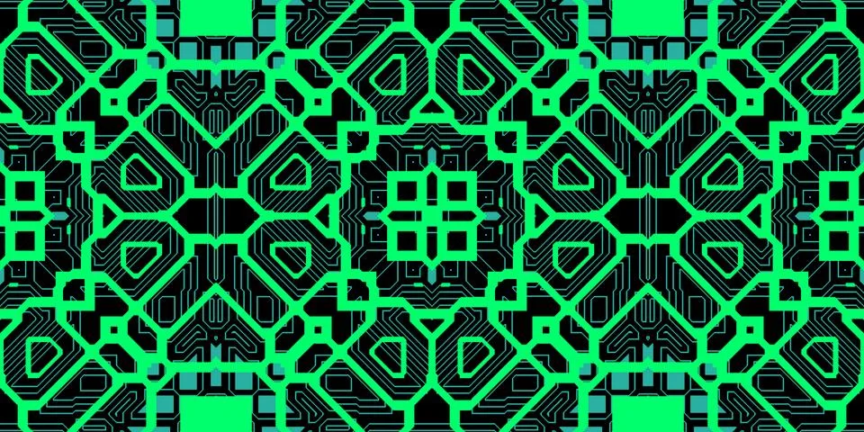 Green Blue Seamless Techno Lines Pattern. Futuristic Geometry Background. Las Illustrazione stock