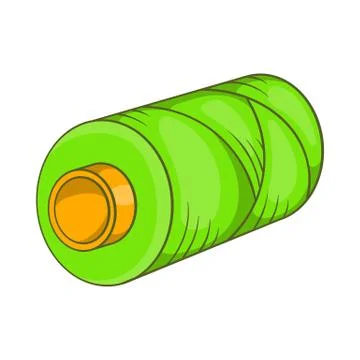 Green bobbin of thread icon, cartoon style Stock Illustration