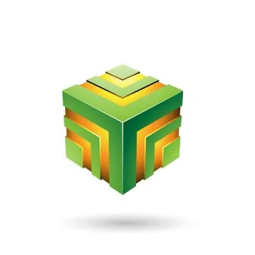 Green Bold Striped Cube Vector Illustration Stock Illustration